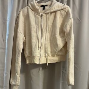 Forever 21 Cream Boxy Cropped Hoodie